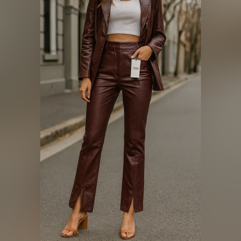 Steele Faux Leather Pants Women’s S Brown High Waist Slim 90s Streetwear